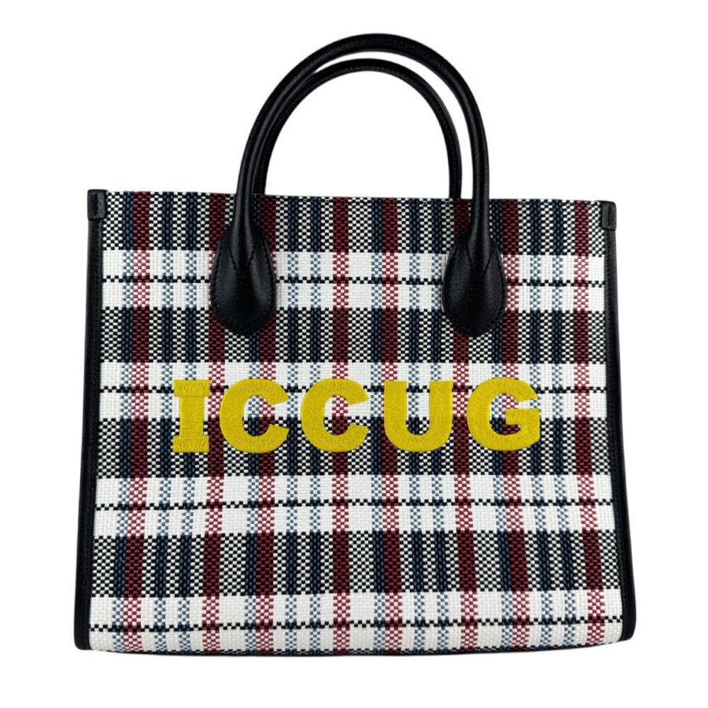 Gucci ICCUG Tote Embroidered Faux Raffia Black White